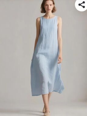 Compliments Light Blue Cotton Midi Dress Sleeveless Size Meduim